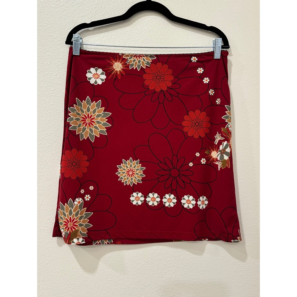 Younity Red Floral Print Mini Skirt Lace Trim Y2K Retro Womens Large